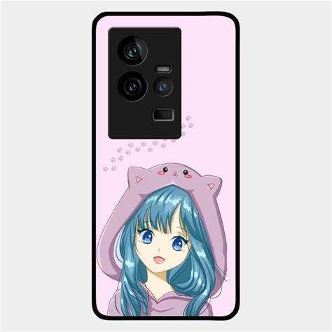 Purple Aesthetic Girl With Cat Phone Glass Case Cover For Iqoo 11 5G ...