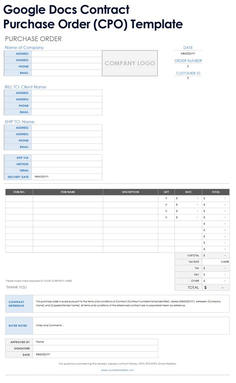 Free Google Docs Purchase Order Templates, Letters & Forms