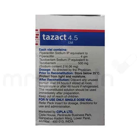 Buy Tazact 4.5gm Injection Online: Uses, Price, Dosage, Instructions ...