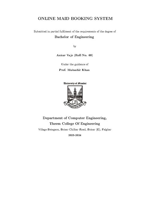 Mini Project Report Form - ONLINE MAID BOOKING SYSTEM Submitted in ...