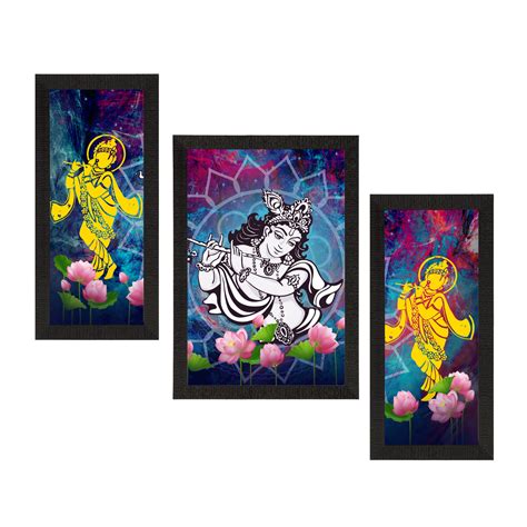 Set of 3 Lord Krishna Satin Matt Texture UV Art Painting - eCraftIndia ...