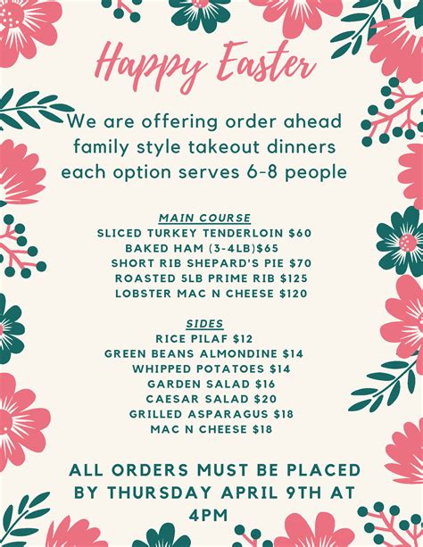 Order Easter Dinner from East Bay Grille at Pinehills… - The Pinehills