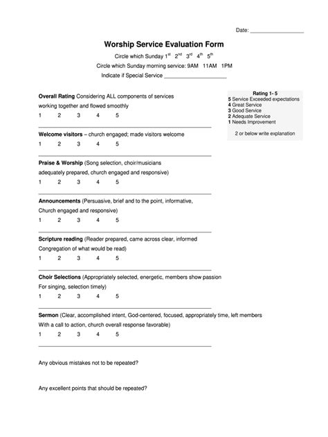 Worship Service Evaluation Form - Fill Online, Printable, Fillable ...