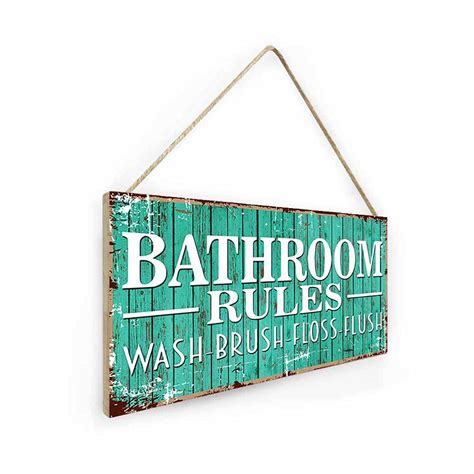 Funny Bathroom Rules Wood Plank Design Hanging Wall Sign Plaque, Funny ...