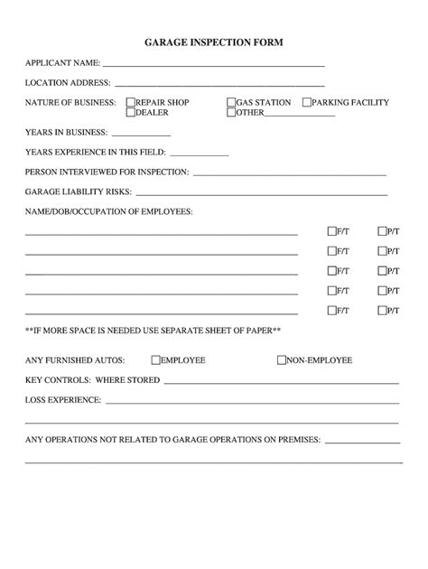 Fillable Online GARAGE INSPECTION FORM - Alessio Services Fax Email ...