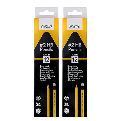 BRUSTRO 2HB Pencils |Pack of 2 (Total 24 Pencils)| Strong Grip, Extra ...