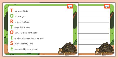 KS1 Tortoise Acrostic Poem Example and Template - Twinkl