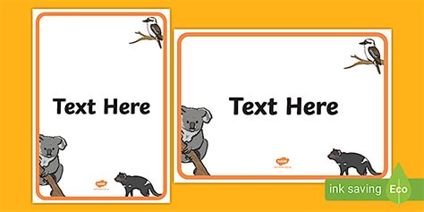 Australian Native Fauna Classroom Area Display Sign