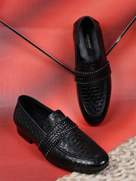 Men Black Patterned Loafers – ShoeTree