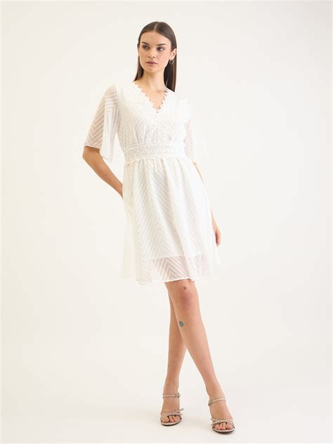 Shop Elle Women White Solid V Neck Dress Online – Iconic India