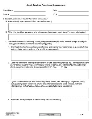 Fillable Online info dhhs state nc DAAS-6220 Adult Services Functional ...