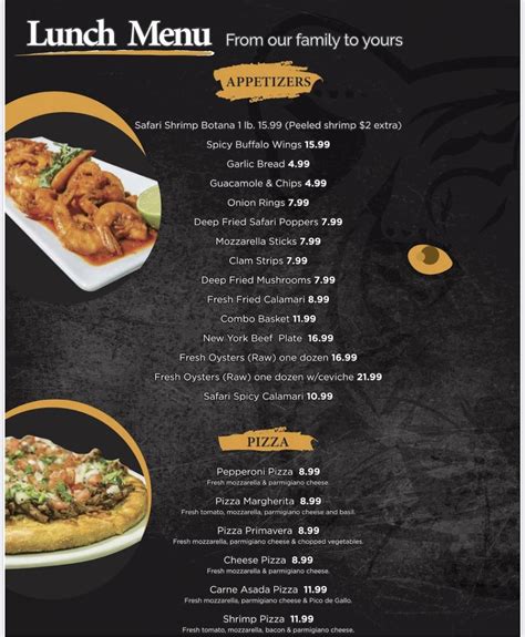 Menu at The Safari Restaurant, Dinuba