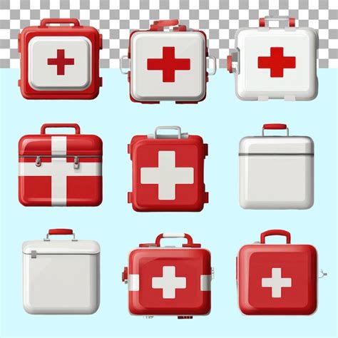 Set of various emergency first aid kit on isolated transparent cutout ...