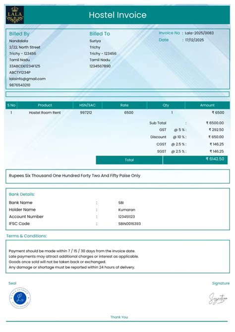 Hostel Invoice Generator for Fees, Mess & Dues | InvoiceFree