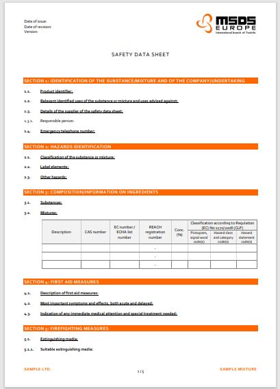 Image result for Example of a Compliant Safety Data Sheet Layout
