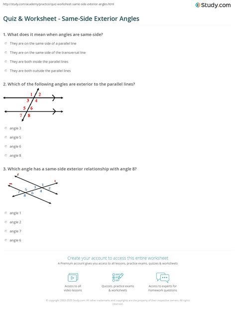 Quiz & Worksheet - Same-Side Exterior Angles | Study.com