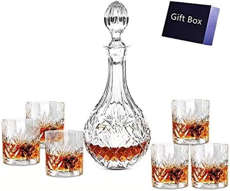 7PC Italian Crafted Crystal Whiskey Decanter & Whiskey Glasses Set ...