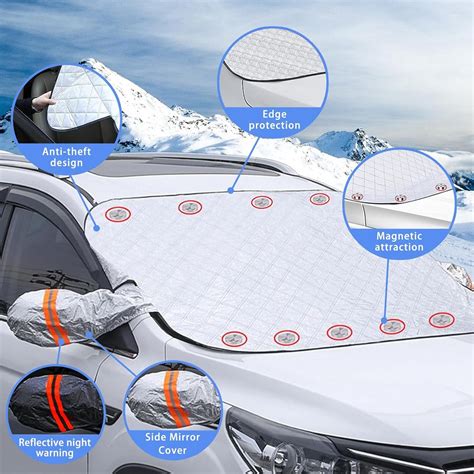 Windshield Snow Cover for Ice Frost, Winter Windscreen Covers with Mini Magnetic Edges, 4 Layers ...