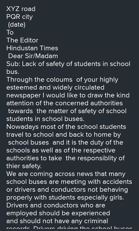 Write a letter to the RTO, complaining about safety measures in school ...