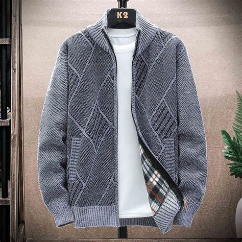 Cllios Men's Sweater Jacket Full Zip Up Cardigan Stand Collar Long ...