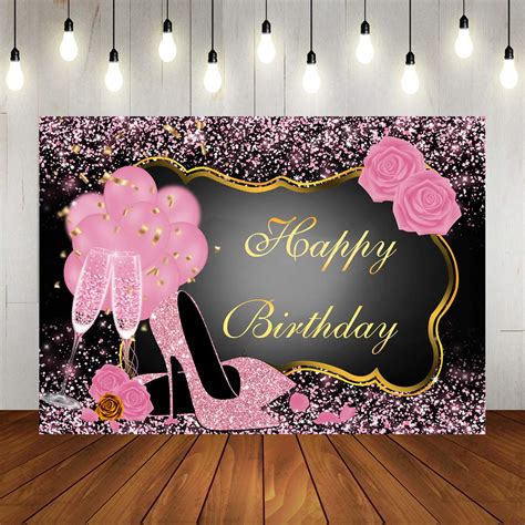Buy Sweet Pink Happy Birthday Backdrop Rose Shiny Sequin High Heels ...