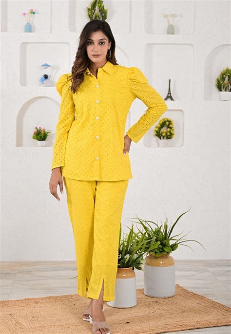 Ojasvi Gold Schiffli Cotton Co-ord Set – Autumn Lane Clothing