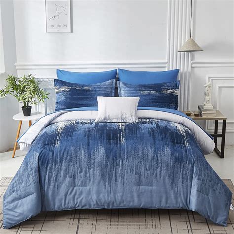 Amazon.com: Dinjoy Ombre Blue Comforter Set Full Size Reversible ...