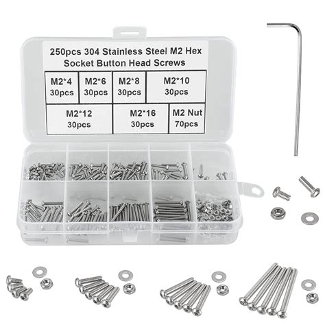 FandWay 250PCS M2 Button Head Hex Socket Screws,304 Stainless Steel ...