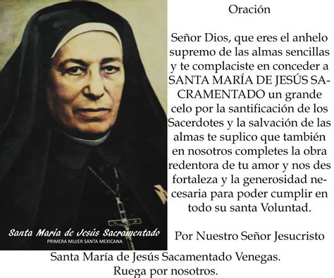 Oración a Santa María de Jesús Sacramentado Venegas