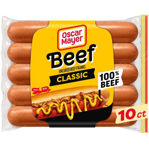 Oscar Mayer Classic Uncured Beef Franks Hot Dogs, 10 Ct Pack Plastic ...