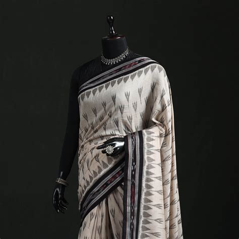 Beige Ikat Handloom Cotton Sambalpuri Saree