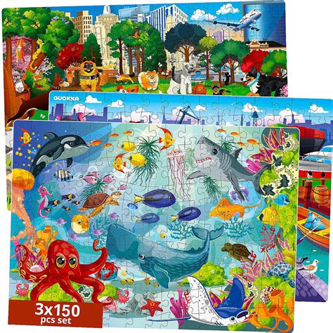 QUOKKA Floor Puzzles for Kids Ages 6-8 - 4 Set 100 Piece Search and ...