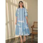 White Black Printed Cotton Poplin Shirt Dress