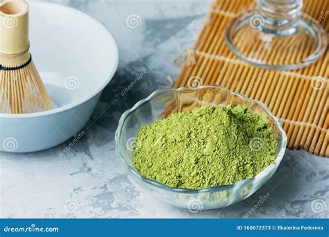 Ingredients for Making Matcha Green Tea. Powdered Green Tea, Whisk and ...