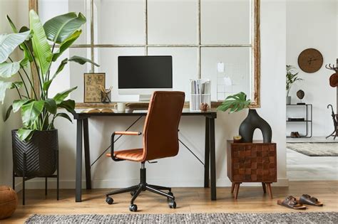 Stylish composition of modern masculine home office workspace interior ...