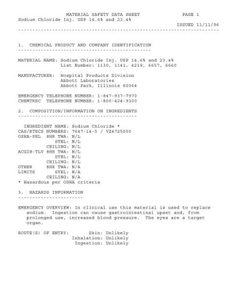 Sodium Chloride for Injection MSDS - Mountainside Medical ...