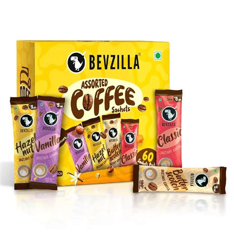 Bevzilla 60 Instant Coffee Powder Sachets(4 Flavours) | Fast Delivery