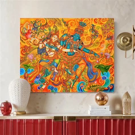 Dancing Radha Krishna Kerala Mural Canvas Print – LuxxeArt