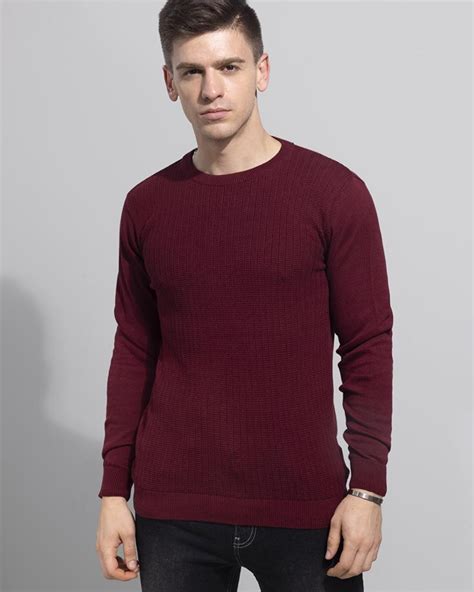 Buy Men's Maroon Slim Fit Sweater Online at Bewakoof