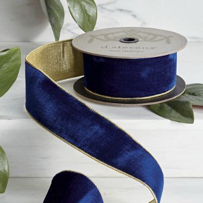 Cobalt Velvet Ribbon with Gold Back | Frontgate