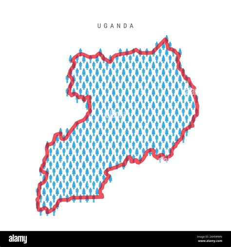 Uganda population map. Stick figures Ugandan people map with bold red translucent country border ...