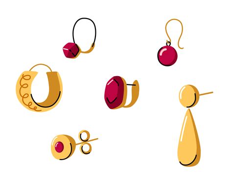 Golden earrings doodle hand drawn vector illustration set. Huggies ...