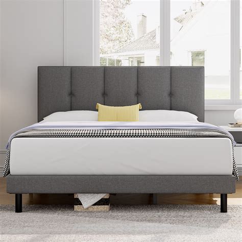 HAIIDE King Size Wood Platform Bed Frame with Upholstered Headboard ...