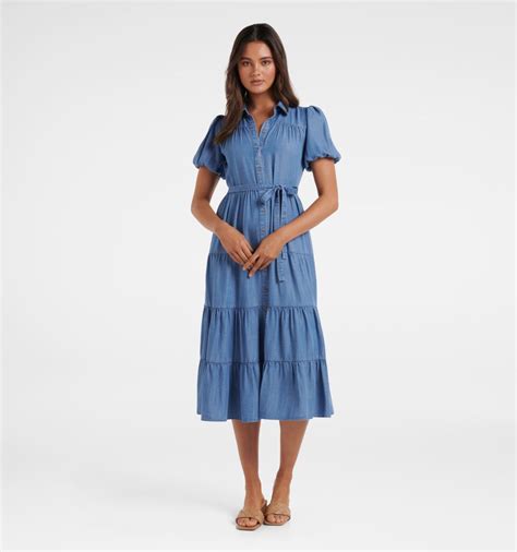 Lily Denim Tiered Midi Dress