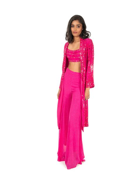 Hot Pink Mirrorwork Sharara Set – Monisha Jaising