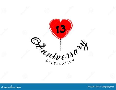 13 Years Anniversary Celebration Logo with Red Heart Vector, 13 Number ...