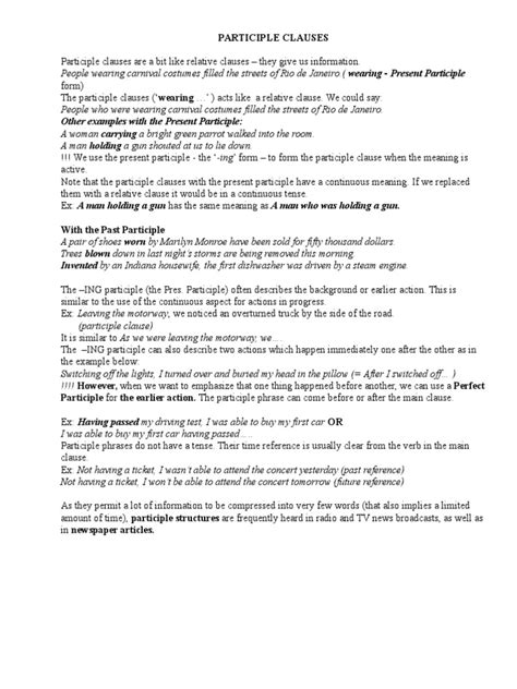 Image result for Participle Clause Structure