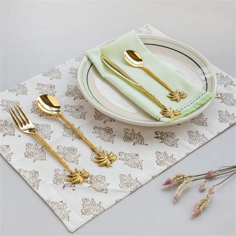 Palm Tree Steel Cutlery Set of 4 - Brass Coated – Eyaas