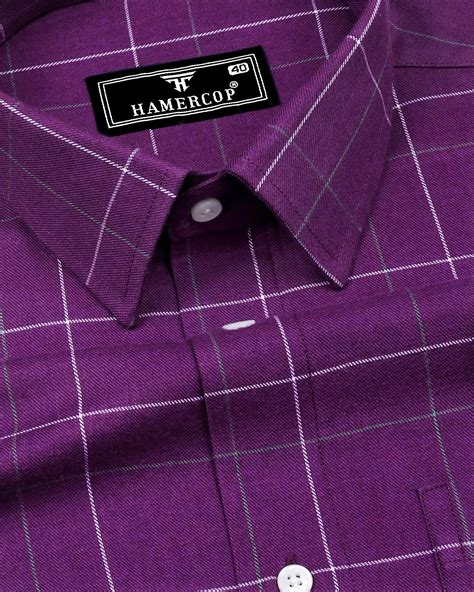 Plum Purple Plaid Flannel Twill Check Cotton Shirt – Hamercop
