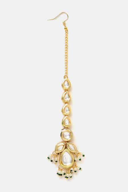 Buy Green Beads, Pearls, Stones Kundan Embellished Maangtikka by Ruby ...